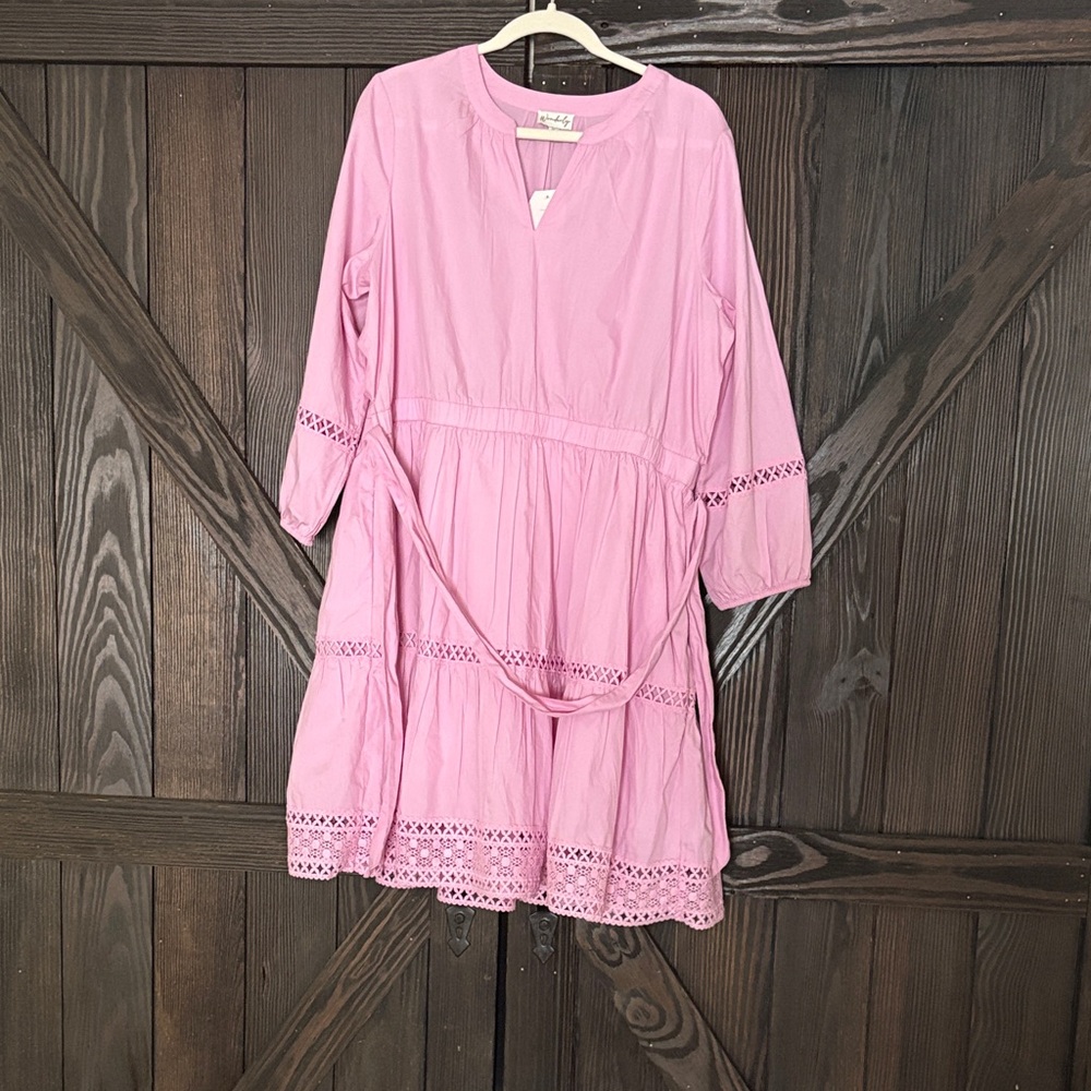 Wonderly Pink Midi Dress with Lace Detail